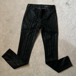 New Blank NYC Super Black Leather with Braid on Legs Skinnies